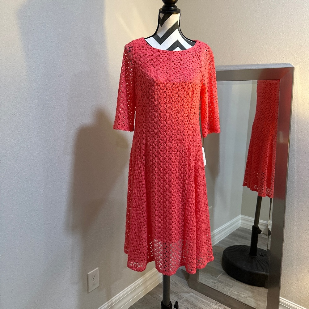 Crochet  Pink/Coral Dress NWT Size 14